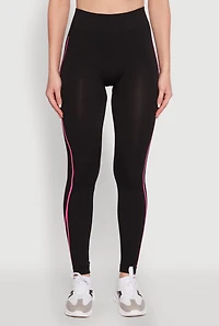 Womens Trendy Contrast Trim High Waisted Leggings, Black, Size S-M