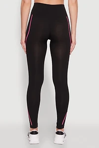 Womens Trendy Contrast Trim High Waisted Leggings, Black, Size L-XL