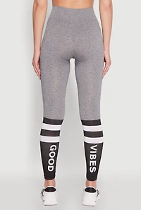 Womens Trendy High Waisted Good Vibes Graphic Leggings, Multi,