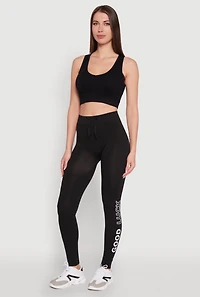 Womens Trendy High Waisted Good Luck Graphic Leggings, Black, Size S-M