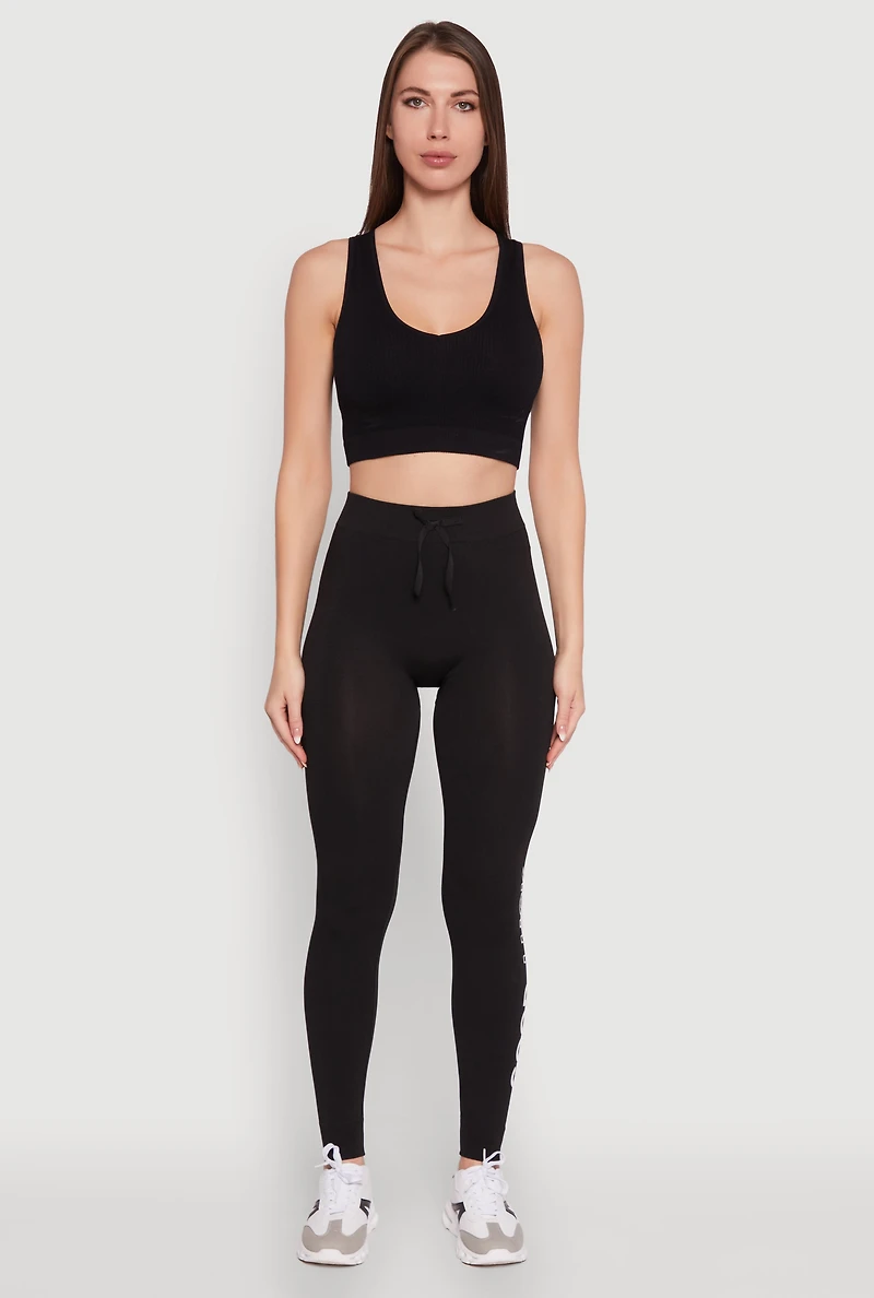 Womens Trendy High Waisted Good Luck Graphic Leggings, Black, Size L-XL