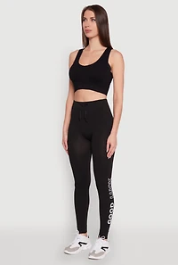 Womens Trendy High Waisted Good Luck Graphic Leggings, Black, Size S-M