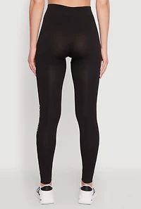 Womens Trendy High Waisted Good Luck Graphic Leggings, Black, Size S-M
