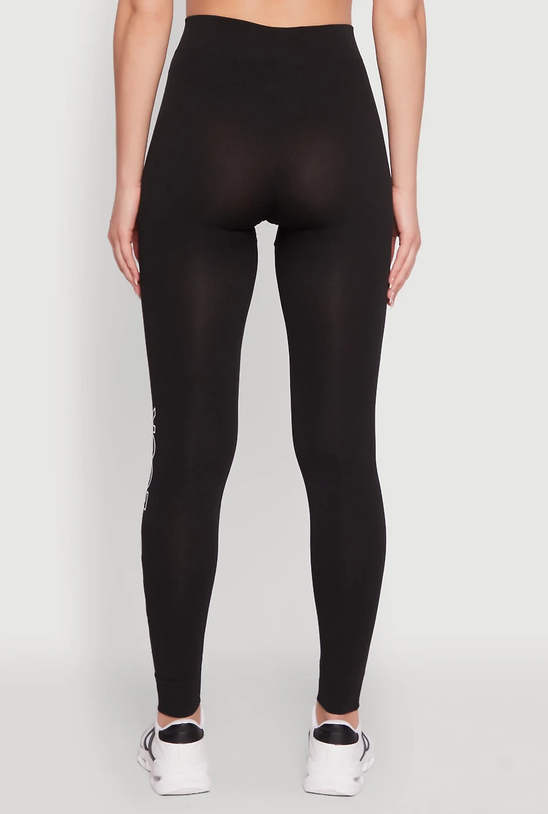 Womens Trendy High Waisted Good Luck Graphic Leggings, Black, Size L-XL