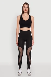 Womens Fishnet Detail High Waisted Leggings with Booty Lift, Black, Size S-M
