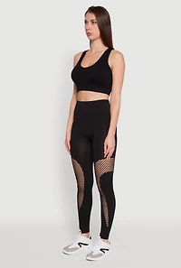 Womens Fishnet Detail High Waisted Leggings with Booty Lift, Black, Size S-M