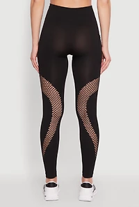 Womens Fishnet Detail High Waisted Leggings with Booty Lift, Black, Size S-M