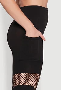 Womens Fishnet Detail High Waisted Leggings with Booty Lift, Black, Size S-M