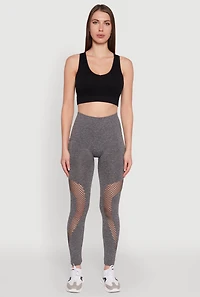 Womens Fishnet Detail High Waisted Leggings with Booty Lift, Grey, Size S-M