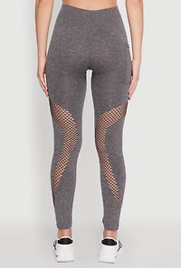 Womens Fishnet Detail High Waisted Leggings with Booty Lift, Grey, Size S-M