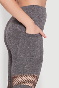 Womens Fishnet Detail High Waisted Leggings with Booty Lift, Grey,