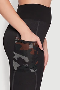 Womens Trendy High Waisted Camo Pocket Laser Cut Leggings, Black,