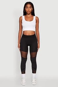 Womens High Waisted Fishnet Detail Cell Phone Pocket Leggings, Black, Size S-M