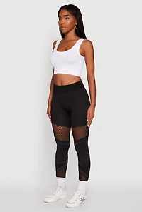 Womens High Waisted Fishnet Detail Cell Phone Pocket Leggings, Black, Size S-M