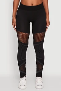 Womens High Waisted Fishnet Detail Cell Phone Pocket Leggings, Black, Size S-M