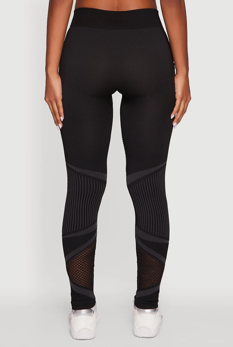 Womens High Waisted Fishnet Detail Cell Phone Pocket Leggings, Black, Size S-M