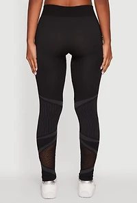 Womens High Waisted Fishnet Detail Cell Phone Pocket Leggings, Black, Size S-M