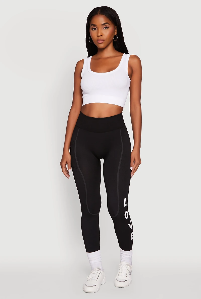 Love Graphic High Waisted Leggings with Cell Phone Pocket