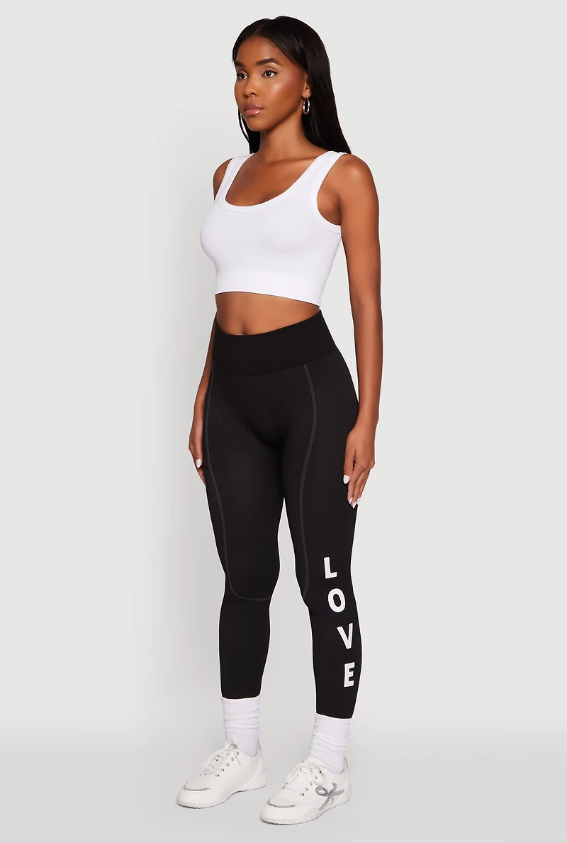 Womens Love Graphic High Waisted Leggings with Cell Phone Pocket, S-M