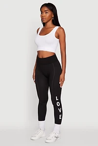 Womens Love Graphic High Waisted Leggings with Cell Phone Pocket, S-M