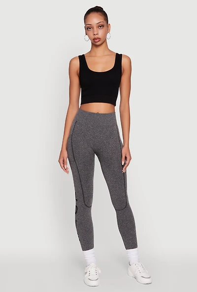 Womens Love Graphic High Waisted Leggings with Cell Phone Pocket, Grey, Size S-M