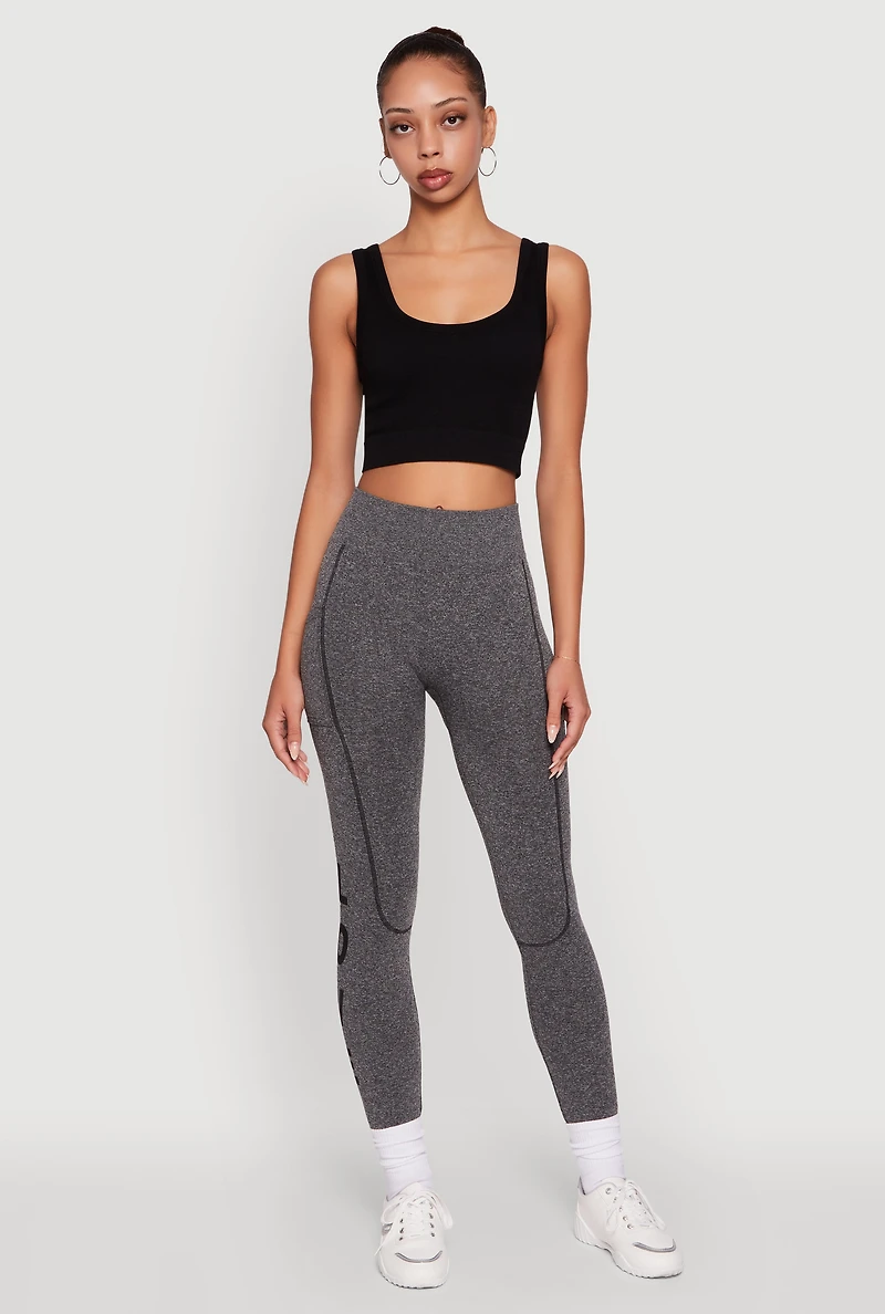 Womens Love Graphic High Waisted Leggings with Cell Phone Pocket, Grey, Size L-XL