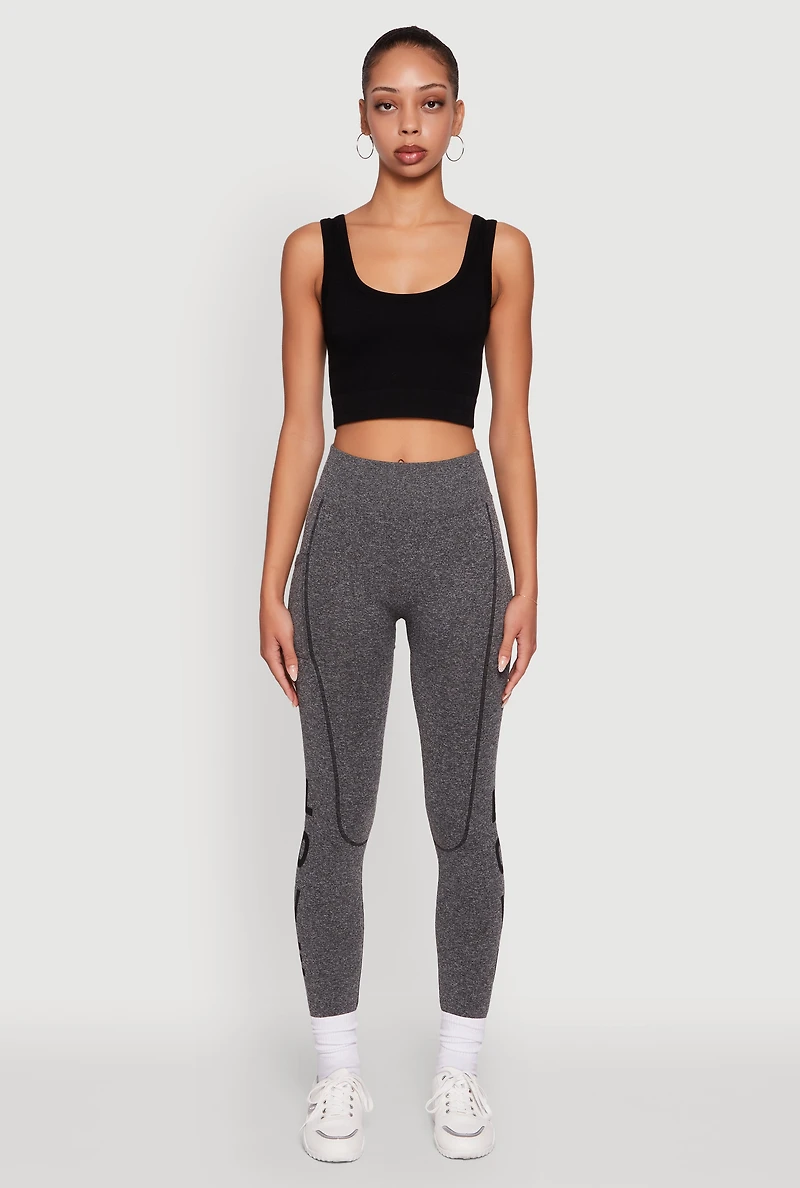 Womens Love Graphic High Waisted Leggings with Cell Phone Pocket, Grey, Size L-XL