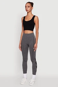 Womens Love Graphic High Waisted Leggings with Cell Phone Pocket, Grey, Size S-M