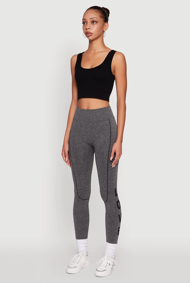 Womens Love Graphic High Waisted Leggings with Cell Phone Pocket, Grey, Size L-XL