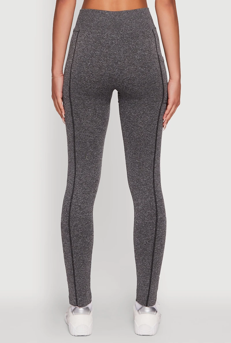 Womens Love Graphic High Waisted Leggings with Cell Phone Pocket, Grey, Size L-XL