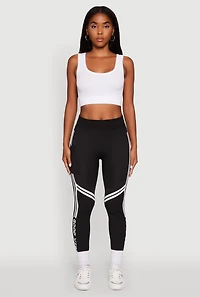 Womens Good Vibes Graphic Varsity Stripe Side Leggings, L-XL