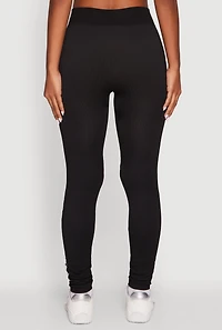 Womens Good Vibes Graphic Varsity Stripe Side Leggings, Black, Size S-M