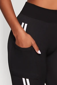 Womens Good Vibes Graphic Varsity Stripe Side Leggings, Black, Size S-M