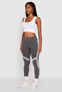 Womens Good Vibes Graphic Varsity Stripe Side Leggings, Grey, Size L-XL