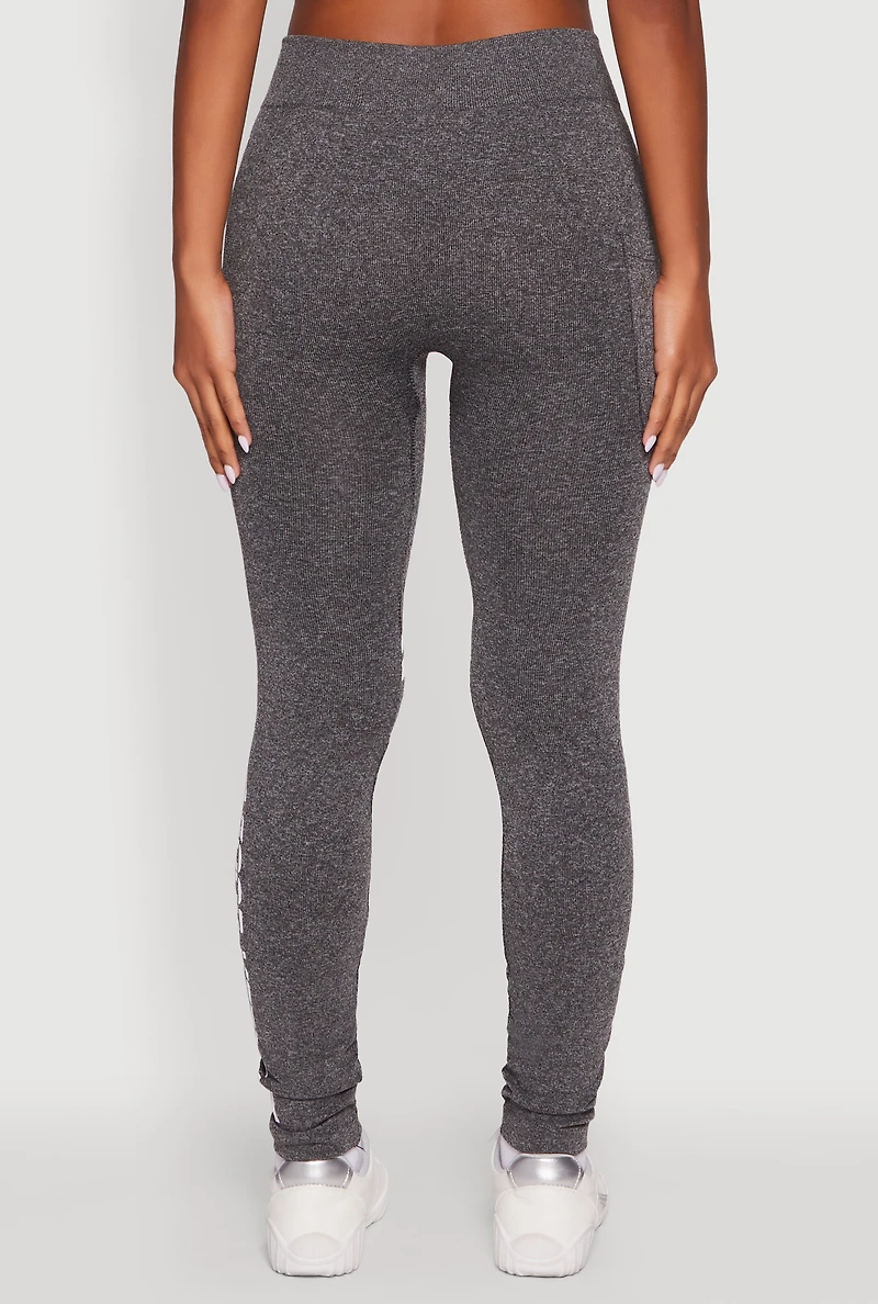 Womens Good Vibes Graphic Varsity Stripe Side Leggings, Grey, Size L-XL
