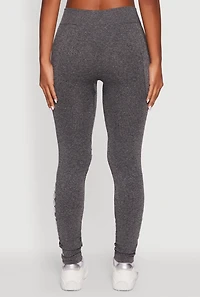 Womens Good Vibes Graphic Varsity Stripe Side Leggings, Grey, Size L-XL