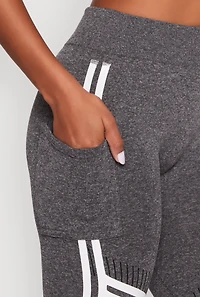 Womens Good Vibes Graphic Varsity Stripe Side Leggings, Grey, Size L-XL