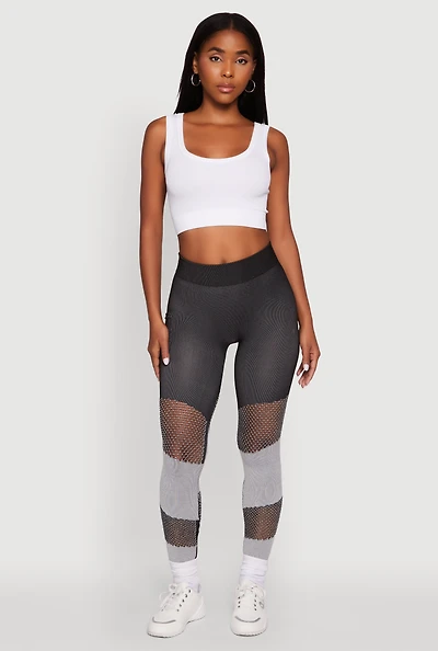 Womens Laser Cut Color Block Leggings with Cell Phone Pocket, Multi, Size L-XL