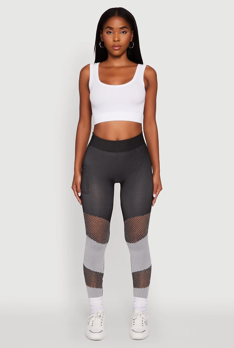 Laser Cut Color Block Leggings with Cell Phone Pocket