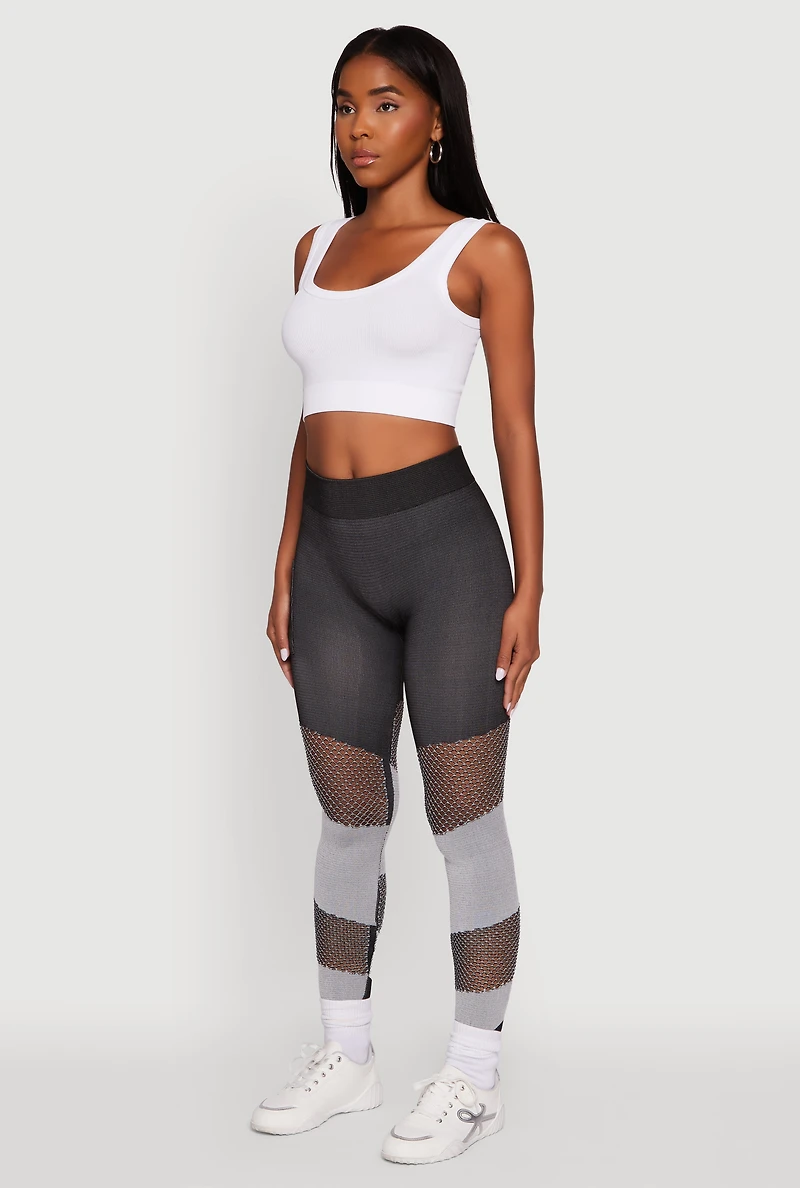 Laser Cut Color Block Leggings with Cell Phone Pocket