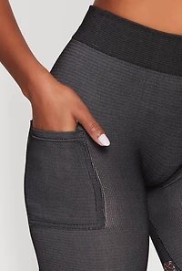 Laser Cut Color Block Leggings with Cell Phone Pocket