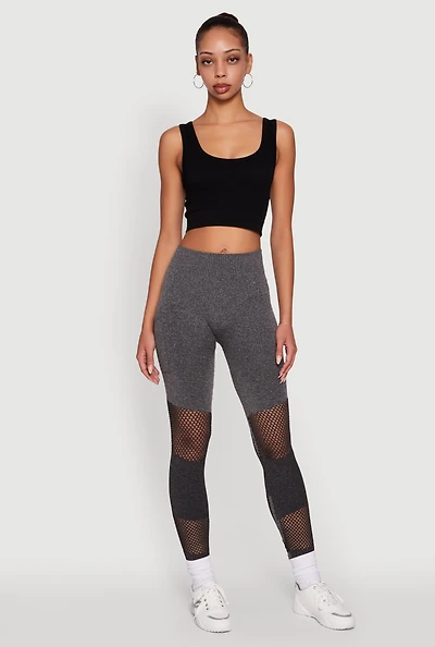 Womens Laser Cut Color Block Leggings with Cell Phone Pocket, Grey, Size S-M