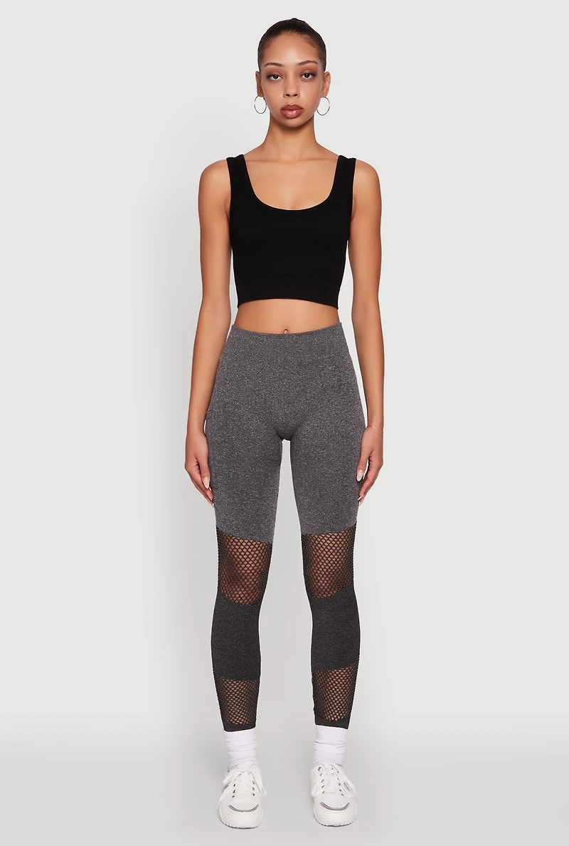 Womens Laser Cut Color Block Leggings with Cell Phone Pocket,