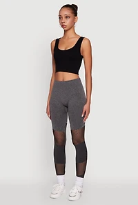 Womens Laser Cut Color Block Leggings with Cell Phone Pocket,