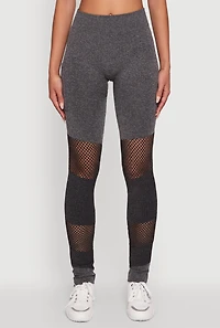 Womens Laser Cut Color Block Leggings with Cell Phone Pocket,