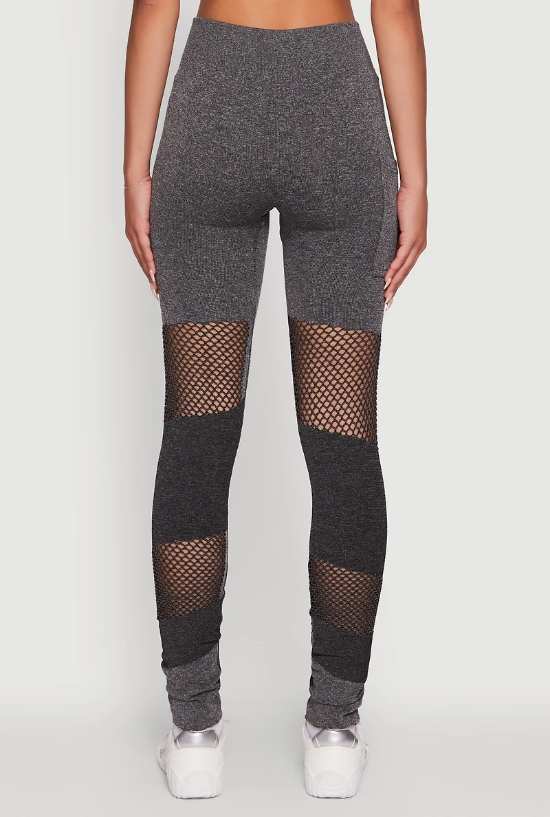 Womens Laser Cut Color Block Leggings with Cell Phone Pocket,