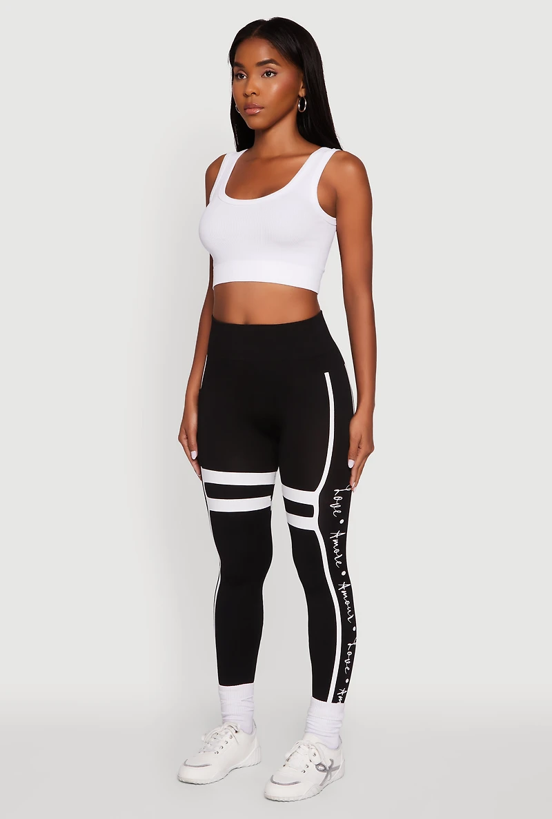Womens Stripe Detail Graphic Push Up Cell Phone Pocket Leggings, Black, Size L-XL