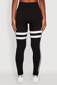 Womens Stripe Detail Graphic Push Up Cell Phone Pocket Leggings, Black, Size L-XL