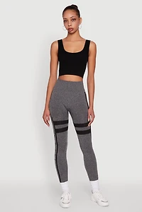 Womens Stripe Detail Graphic Push Up Cell Phone Pocket Leggings, Grey, Size L-XL