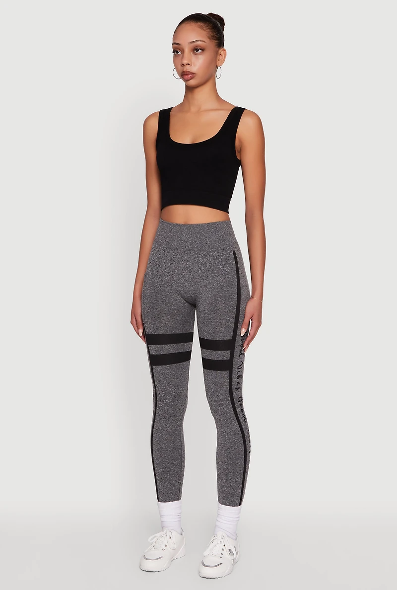Womens Stripe Detail Graphic Push Up Cell Phone Pocket Leggings, Grey, Size L-XL